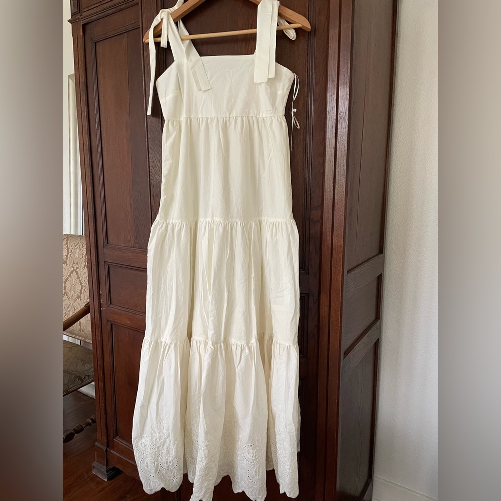 Jason Wu Ivory White  Cotton Fit & Flare Midi Dress Tiered Eyelet Trim NWT!